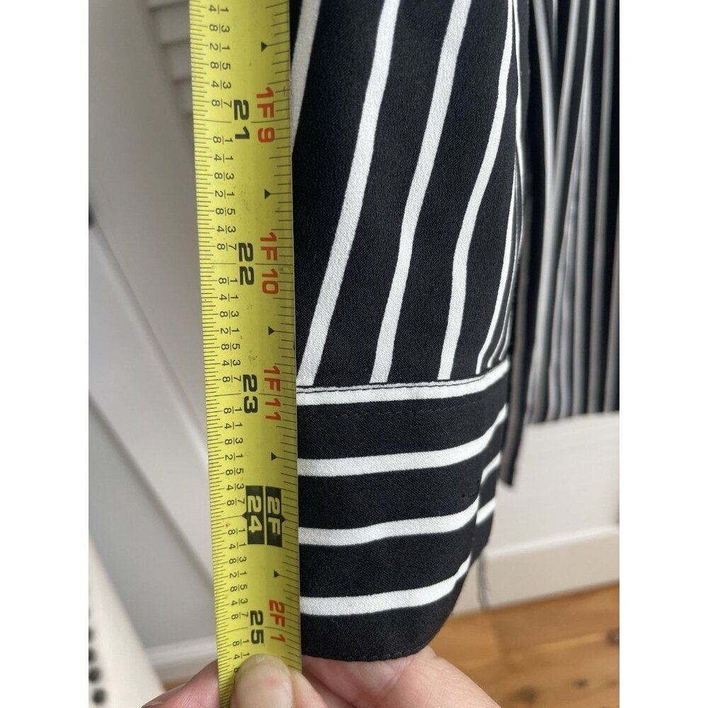 Ann Taylor Outlet Dress Black White Striped Long Sleeve Tie Waist Dress Sz L - Picture 10 of 11